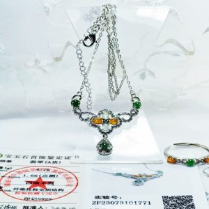 A157- 女士多彩項鍊(天然緬甸A翡翠小蛋面)